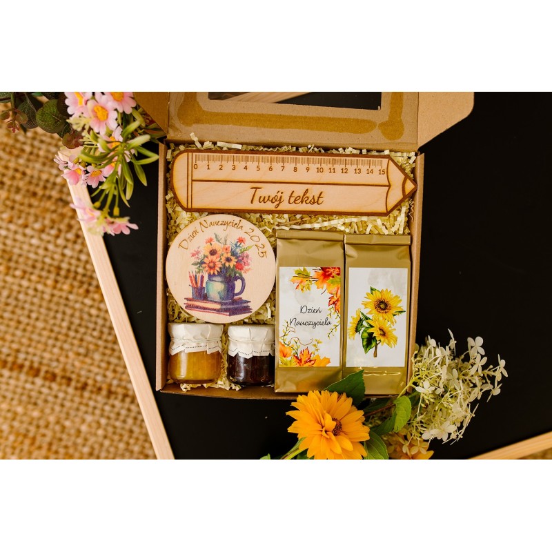 Prezent na Dzień Nauczyciela Linijka magnes kawa herbata mini przetwory - KSANTYNA.pl