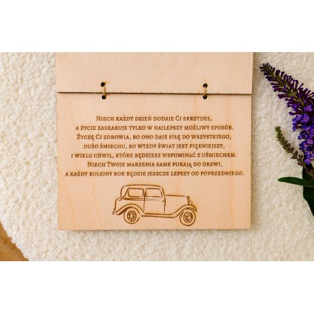 Kartka ze sklejki kolorowa dla mężczyzny PERSONALIZACJA samochód - KSANTYNA.pl