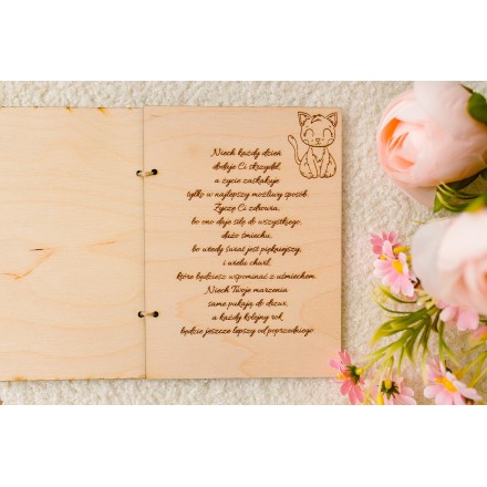 Kartka ze sklejki kolorowa urodziny imieniny PERSONALIZACJA kot tort - KSANTYNA.pl