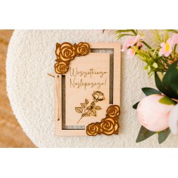 Kartka ze sklejki ażurowa RÓŻE PERSONALIZACJA urodziny ślub - KSANTYNA.pl