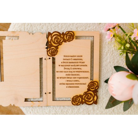Kartka ze sklejki ażurowa RÓŻE PERSONALIZACJA urodziny ślub - KSANTYNA.pl