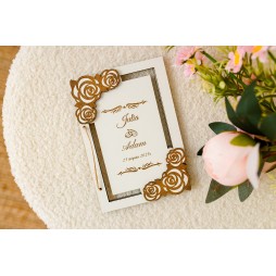 Kartka ze sklejki RÓŻE BIAŁA PERSONALIZACJA urodziny ślub - KSANTYNA.pl