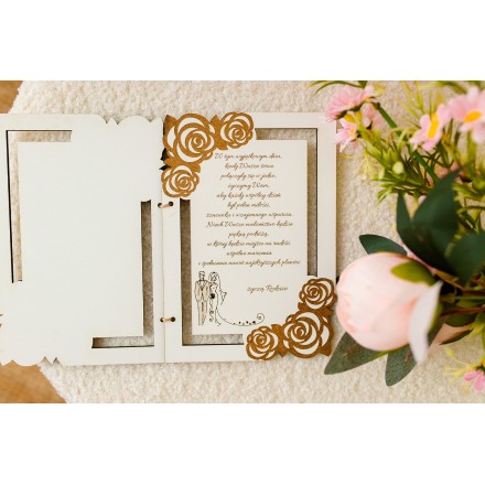 Kartka ze sklejki RÓŻE BIAŁA PERSONALIZACJA urodziny ślub - KSANTYNA.pl