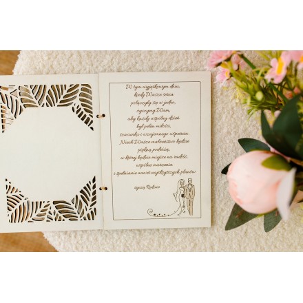 Kartka ze sklejki ażur BIAŁA PERSONALIZACJA urodziny ślub - KSANTYNA.pl