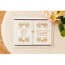 Białe pudełko na pieniądze CHRZCINY PERSONALIZACJA - KSANTYNA.pl