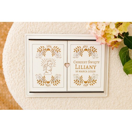 Białe pudełko na pieniądze CHRZCINY PERSONALIZACJA - KSANTYNA.pl