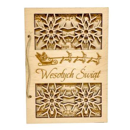 Kartka świąteczna 3D SKLEJKA GRAWER MIKOŁAJ SANIE - KSANTYNA.pl