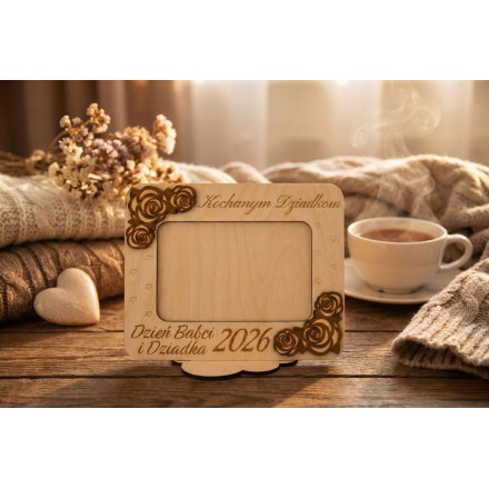 Prezent Dzień Babci i Dziadka RAMKA NA ZDJĘCIE POZIOMA RÓŻE PERSONALIZACJA - KSANTYNA.pl