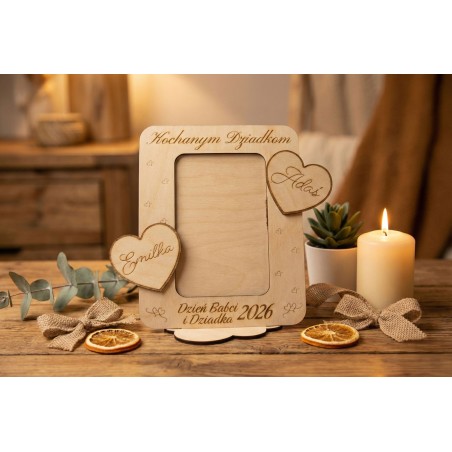 Prezent Dzień Babci i Dziadka RAMKA NA ZDJĘCIE PIONOWA SERCE PERSONALIZACJA