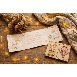 Prezent ROCZEK URODZINY DZIECKA KARTKA MIŚ RÓŻOWY GRAWER PERSONALIZACJA