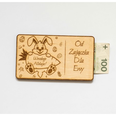 Prezent WIELKANOC PUDEŁKO PIENIĄDZE ZAJĄC GRAWER PERSONALIZACJA