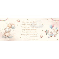 Prezent ROCZEK URODZINY DZIECKA KARTKA MIŚ RÓŻOWY GRAWER PERSONALIZACJA