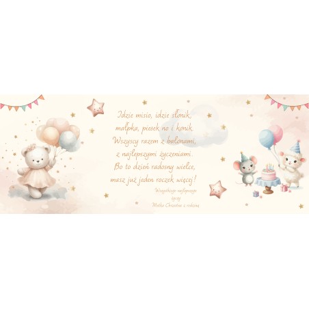 Prezent ROCZEK URODZINY DZIECKA KARTKA MIŚ RÓŻOWY GRAWER PERSONALIZACJA