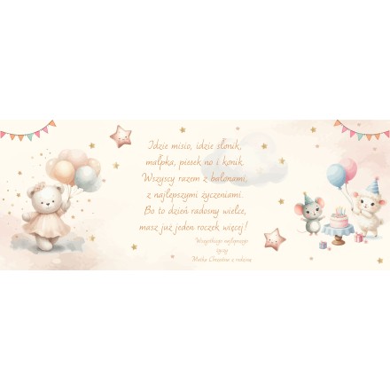 Prezent ROCZEK URODZINY DZIECKA KARTKA MIŚ RÓŻOWY GRAWER PERSONALIZACJA - KSANTYNA.pl