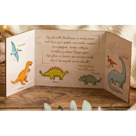 Prezent ROCZEK URODZINY DZIECKA DINOZAUR KARTKA GRAWER PERSONALIZACJA - KSANTYNA.pl