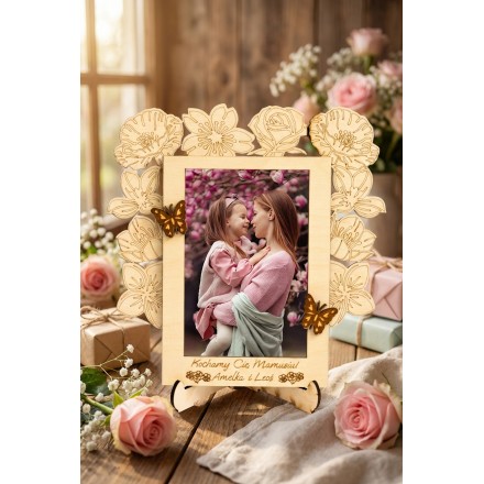 Prezent Dzień Matki RAMKA NA ZDJĘCIE SERCA PERSONALIZACJA MOTYLE PION - KSANTYNA.pl